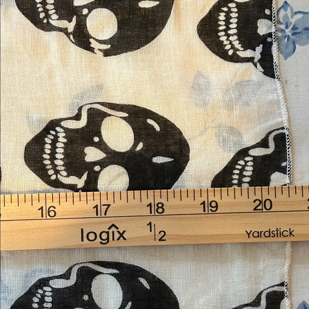 Raj Black & Cream Skull Cotton Scarf NWT | Lightweight Boho Rocker Wrap